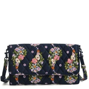 Vera Bradley Paisley Rain Wallet Crossbody New Navy Floral Cotton